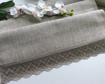Burlap lace table runner Wedding Table Runner Rustic Table runner Wedding decor Natura linen runner Gray table runner Custom table runner