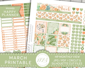 Happy Planner March Monthly Kit, Mambi March Stickers, Monthly Planner Kit, Floral Planner Stickers, St. Patrick's Day Planner, HPMV119
