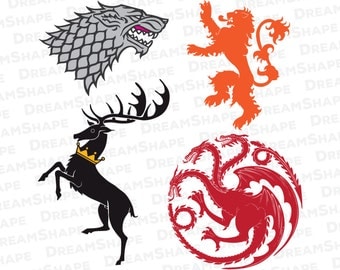 SVG Cut File Game of Thrones Sigil, Game of Thrones SVG Files, Television Series Emblem Design, Stark Lannister Baratheon Targaryen SVG File
