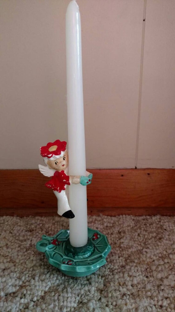 1950s Angel Candle Huggers with Holly Berry base