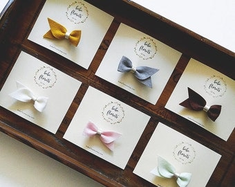 100% Wool Felt + Leather Bow | Felt Bow Hair Clip | Leather Hair Clip | Baby Bow Hair Clip | Baby Hair clip | Baby Girl Bow | Variety colors
