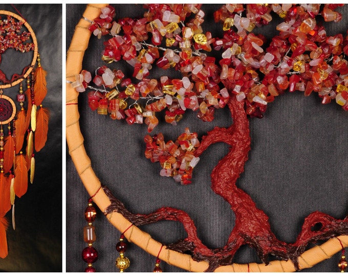 Carnelian Dream Catcher Tree of life Dreamcatcher orange gold Dream сatcher red dreamcatchers decor handmade carnelian gift Valentine's Day