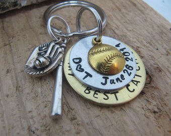 My Best catch keychain,handstamped jewelry,boyfriend gift,baseball keychain,Anniversary gift,baseball fan,I love you gift, Gift for him