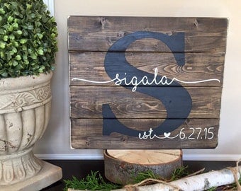 Last Name Sign, Established Sign, Name Sign, Custom Wedding Gift, Anniversary Gift, Housewarming Gift, Pallet wood Sign family Sign