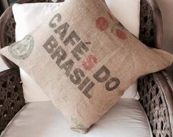 Cushion Cover Hemp Linen, Up-cycled Coffee Bean Bag