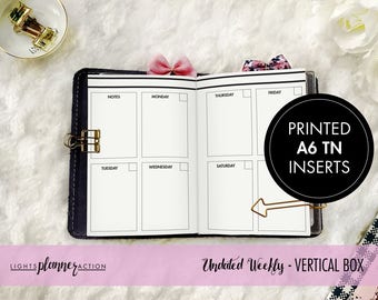 Printed A6 Undated Vertical Weekly Travelers Notebook | Vertical Weekly Planner Insert | No3/A6 TN Inserts