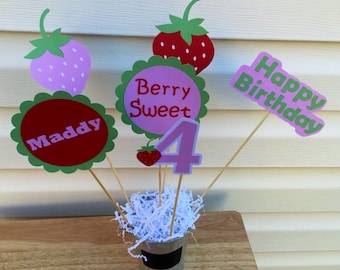 6 Piece Strawberry Theme Centerpiece Set, Strawberry Shortcake Centerpiece Sticks, Strawberry Party Theme