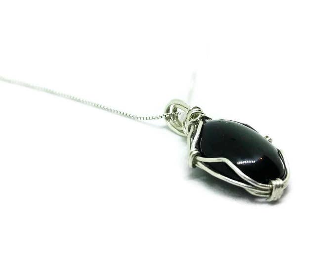 Sterling Silver Wrapped Black Onyx Pendant, Root Chakra Jewelry, Onyx Necklace, Unique Birthday Gift, Healing Gemstone, Gift for Her