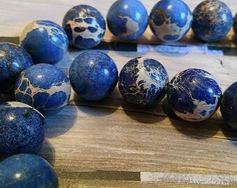Blue & Cream Marbled 12mm Glass Beads, 32pc. #e-013