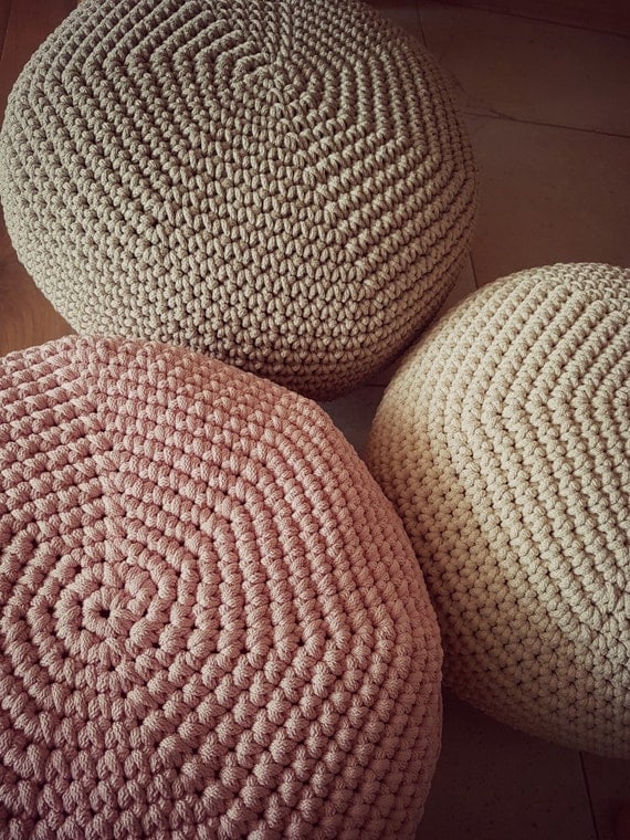 Light white Pouf Cover Crochet Footstool Pouf Bean Bag
