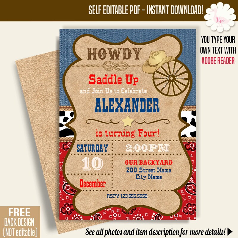 Cowboy birthday invitation Printable party invite western