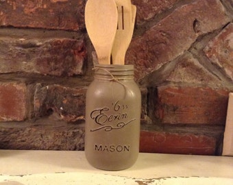 Utensil Mason Jar, Kitchen Storage, Shabby chic, Vintage