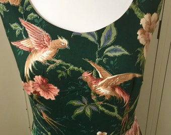 Dark green floral dress, dark green dress, vintage fabric dress, special occasion dress, vintage style dress, party dress, unique dress