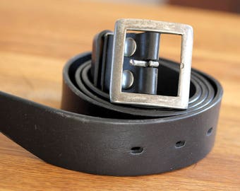 Vintage Men's Black Leather Belt, Black Leather Belt, Leather belt with metal buckle