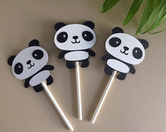Set of 12 Panda cupcake toppers- panda theme toppers - panda Birthday