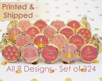 Pink and Gold Little Princess Baby Shower Party Favors - Royal Baby Shower Party - Baby Girl Shower Favors - 324 Stickers For Kisses Candies