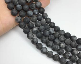 1Full Strand Matte Black Labradorite Round Beads, 8mm 10mm Wholesale Gemstone For Jewelry Making