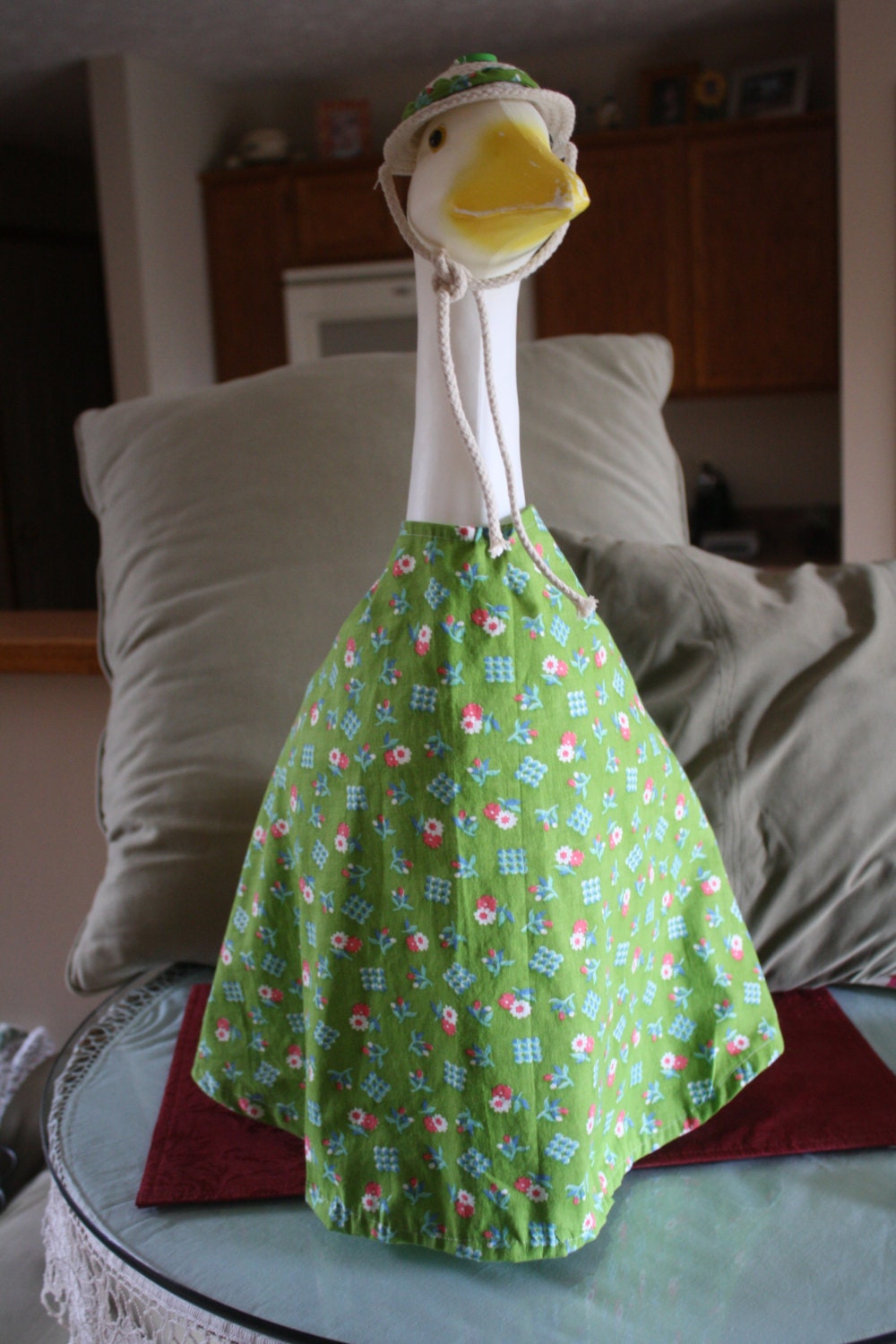 Floral green large concrete goose outfit with hat