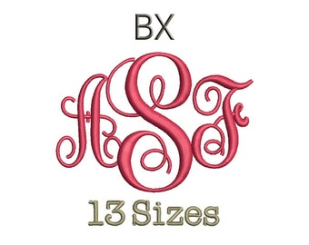 Interlocking Monogram Font Embroidery Fonts - 13 Size Monogram Fonts BX Files Format Machine Embroidery Fonts Design Bx Fonts