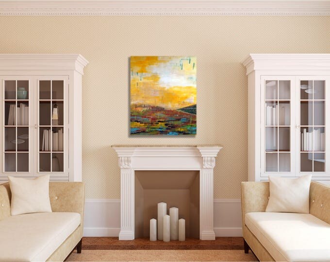 Art Canvas Print Giclee Painting landscape -- warm, modern, original wall art, multiple sizes available, great above the bed, over the couch