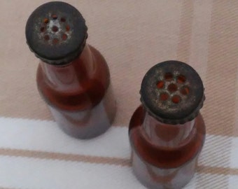 Vintage Muth & Son's Buffalo NY Brown Bottle SALT and PEPPER Shakers