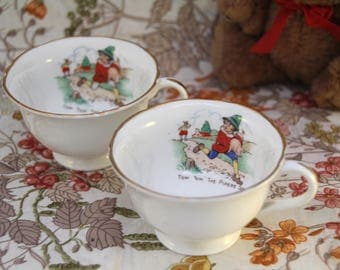 Pair of Vintage Children's Bone China Teacups - Tom Tom the Pipers Son