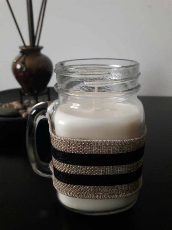 Mason Jar Candle//Soy Candle//Glass Mug//12 oz Candle//Burlap