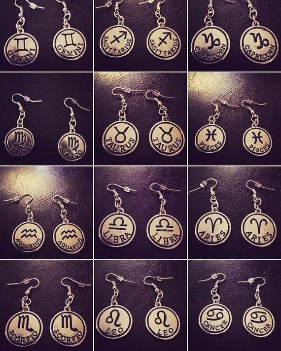 Items similar to Metal Zodiac Sign Earrings on Etsy