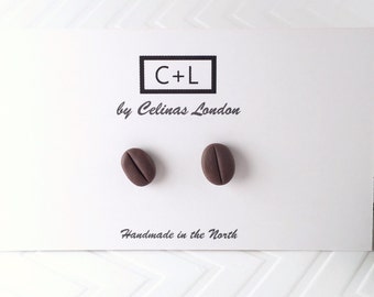 Coffee bean studs/ Barista Studs/ Unique Barista Earrings/ Coffee Beans/ Clay Coffee Beans