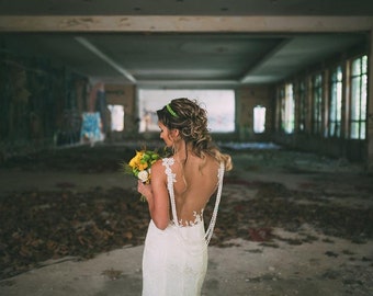 Wedding Dress/Lace Mermaid Backless Natural Pearls Bridal Dress/Mermaid Wedding Dress