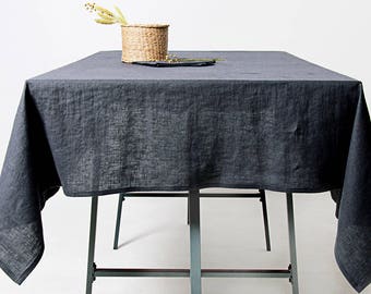 Charcoal Linen Tablecloth, Softened Linen Tablecloth, Grey Tablecloth, Custom Linen Tablecloth, Linen Table Cloth, Grey Linen Tablecloth