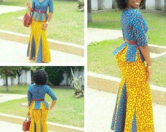 African Ankara Top and Skirt set, Ankara Skirt Set, African Dress, Shaped Ankara Dress, African Fashion, African Clothing.