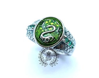 Slytherin ring,Women Slytherin ring,New design,Harry Potter ring,Sterling Silver 92.5% Green Enamel.