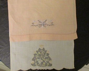 FREE SHIPPING USA Vintage Tea Towels Cream with Yellow, Peach with Brown and White Butterfly 621