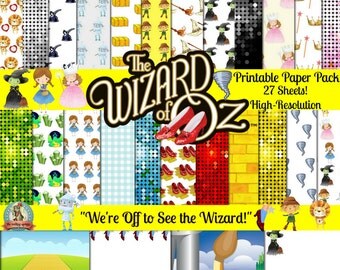 Wizard of Oz Paper 27 Sheets, Wicked Witch of the West, Dorothy, Tinman, Emerald City, Yellow Brick Road, Somewhere Over the Rainbow
