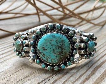 Turquoise and Sterling Silver Cuff | Native American Jewelry | western jewelry | bohemian jewelry | petit point | cowgirl | rodeo wear