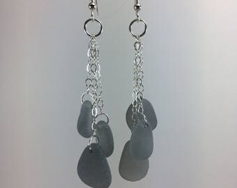 Sterling Silver Genuine Sea Glass earrings set