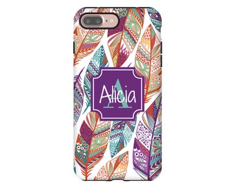 iPhone 7 Plus case, feathers iPhone 7 case, purple monogram iPhone case, iPhone SE case, iPhone 6s case, iPhone 6s Plus case, 3D iPhone case