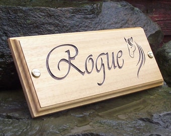 Horse Name Plate Stable Door Sign Plaque (Vivaldi Font & Horse Head Logo) Custom Made To Your Horses Name