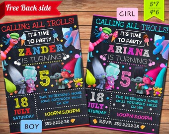 Trolls invitation, Trolls Birthday Invitation, Trolls Party, Trolls Digital Invitation, Girl Trolls Invitation, Boy Trolls Invitation