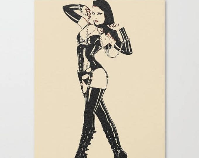 Erotic Art Canvas Print - Glamour fetish, unique sexy pop art style print, Perfect girl in latex, BDSM pose, sensual high qua...