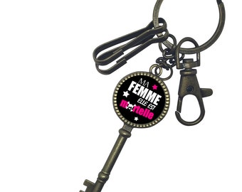 Gift Valentine Keychain my wife's deadly antique bronze cabochon