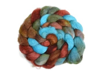 BFL 4 oz hand dyed roving, Combed Top, Blue Faced Leicester spinning fiber, green, aqua, burgundy, brown - Tranquility