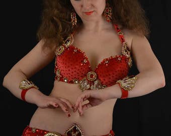 Belly dance costume belly dance outfit "Red royalty"