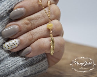 Valentine's gift, feather necklace, gold feather, gold necklace, boho chic, vintage necklace, made in Italy, elegant necklace, birthday gift