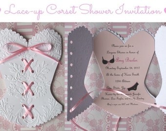 Corset Invitation/ Lingerie Shower Invitation/ Corset card/ embossed corset/ corset/ lingerie/ bridal invitation/ shower invitation/ shower