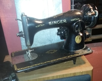Antique Singer Sewing Machine with 120v Electric Motor and Foot Pedal 1920-1930