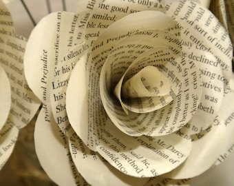 Pride and Prejudice Book Page Flowers, Individual White Book Page Roses, Literary Flowers, Pride and Prejudice Gifts