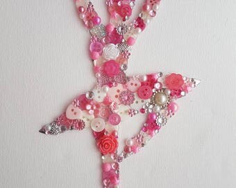 Handmade Button Bling Ballerina Picture Art