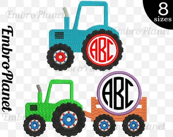 Circle Tractors - Designs for Embroidery Machine Instant Download Digital File Graphic Stitch 4x4 5x7 hoop icon tractor name text farm 640e